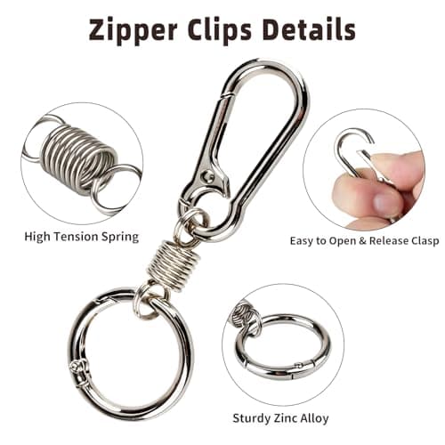 Zipper Clips Anti Theft, 6 Pcs Zipper Locks for Backpacks, Double Opening Antitheft Spring Carabiner Clasps for Travel Purse Luggage Suitcase Handbags Keys(Silver) — view 3
