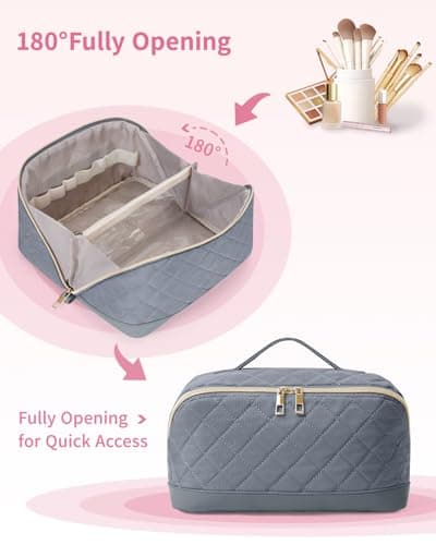 Travel Makeup Bag Quilted Cosmetic Bag for Women with Brush Compartments — view 4