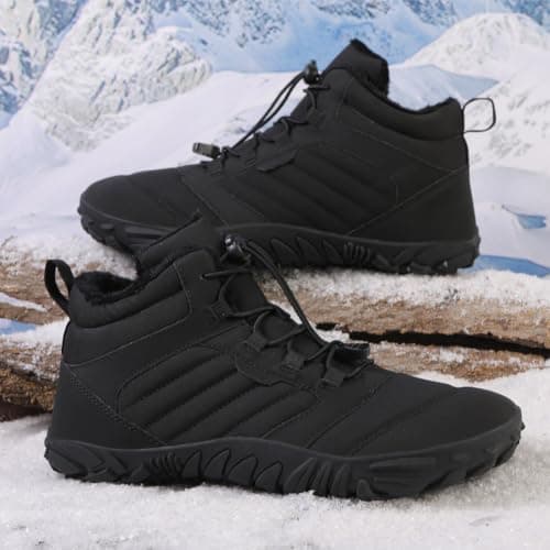 Fadezar Barefoot Boots Men Women Waterproof Snow Walking Boot Warm Fur Lining Barefoot Shoes Anti-slip Hiking Shoes 1698 Black UK 9 (CN 43) — view 5