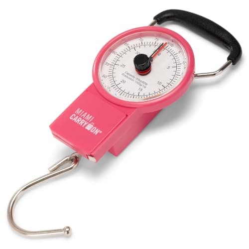 Mechanical Luggage Scale with Tape Measure, Up to 75 Pounds (Pink) - Lift Slowly