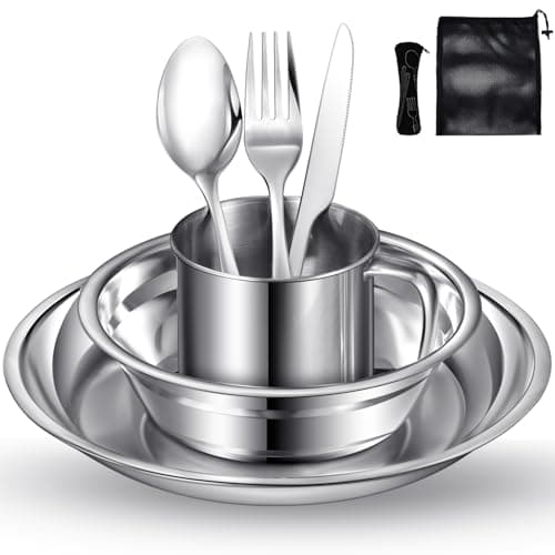 Camping Plate Bowl Cup Cutlery Set for 1, Dinner Set for Travel & Outdoor.
