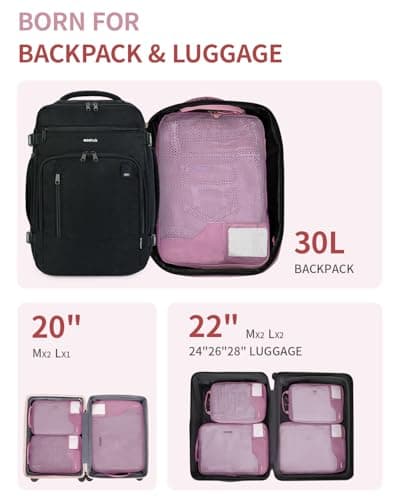 ECOHUB 4pcs Compression Packing Cubes, Suitcases Organiser Bag with Tag, Recycled Travel Bags Organiser for Backpack, Tear-resistant Packing Organiser for Carry On Luggage, Pink (Patent Pending) — view 6