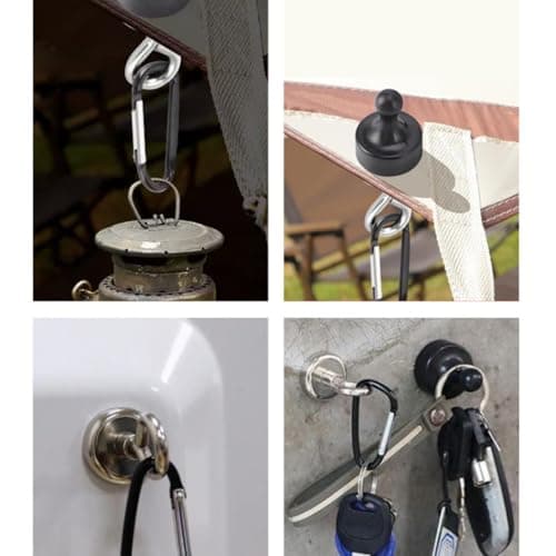 XiXiYang Magnet Camping Hooks,Magnet Hanger D Shape Tent Buckles for Outdoor Tents Swivel Swing,Heavy Duty Magnet Hook with Carabiner (8) — view 5