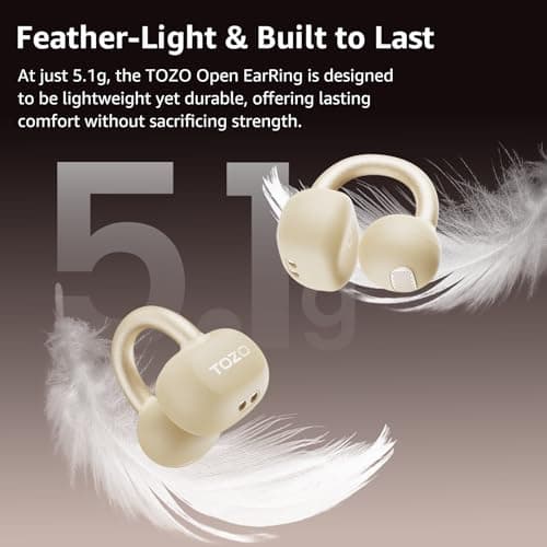 TOZO OpenEarRing Open Ear Headphones, Clip On Earphones, Lightweight Comfort Wireless Open Ear Earbuds with Smart Digital Display, 40H, IPX5 Waterproof, Bluetooth 5.4 for Running Gym Outdoor Sports — view 3