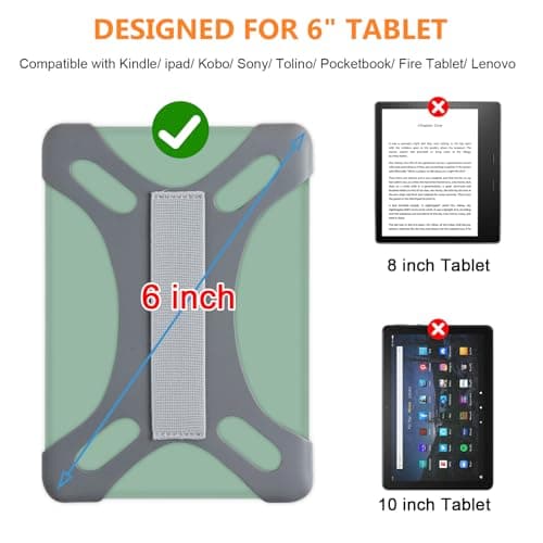 HoYiXi Universal Case for 6 inch Kindle eReader Compatible with Paperwhite(2015/2018)/Pocketbook and Tolino/Kobo Clara HD,For 6'' eReader with High Elasticity Hand Strap,Gray — view 2