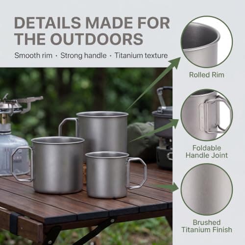 ROSSRORE Stainless Steel Camping Mug 304 400ml Lightweight Rustproof Shatterproof Mug with Handle Stackable BPA Free Reusable Coffee Cup for Outdoor Hiking Backpacking Travel — view 5