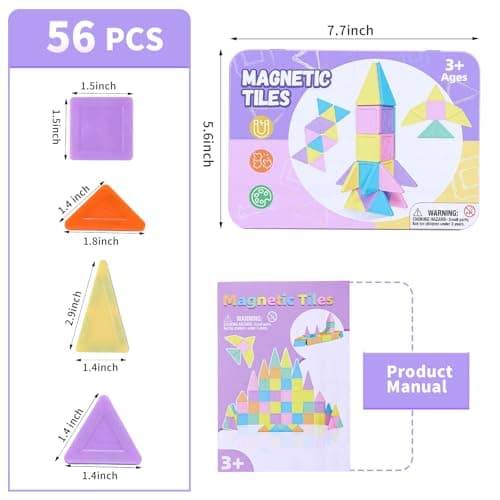 MEESHEEP Travel Magnetic Tiles for Girls 42PCS Mini Travel Set with Tin — view 6