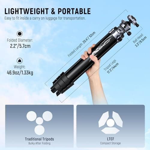 NEEWER LITETRIP LT07 61" Aluminum Travel Tripod for Camera — view 2