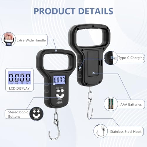 OSDUE Digital Suitcase Scale, 110lb/50kg Luggage Scale, Portable Suitcase Weighing Scales with Extra Wide Handle, Backlit LCD Display,4 Unit Conversions, 2 AAA Batteries & USB-C Charging Cable — view 3
