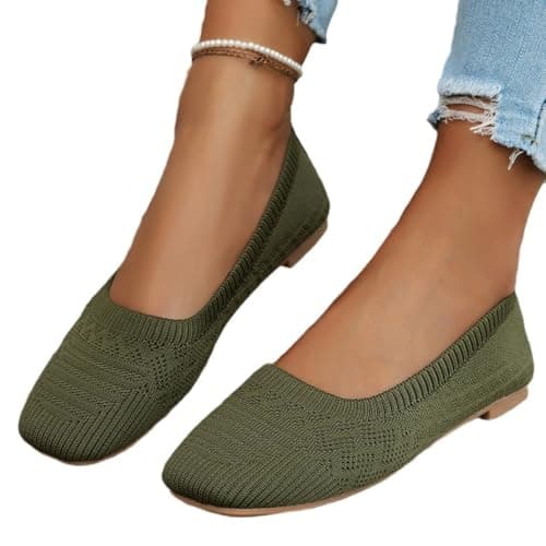 Women's Ballet Flats, Slip On Dressy Knit Flats Lightweight Breathable Round Toe Shoes Wide Toe Box for Women with Arch Support, Comfortable Travel Work Business Office Shoes Size 7 Green — view 2