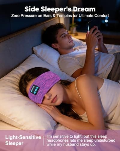FZF Sleep Headphones Bluetooth 5.4 Headband: Soft Headphones for Sleeping, Side Sleepers, Yoga, Meditation with HD Stereo Speakers | Wireless Music Headband for Travel, Relax, Workout-Purple — view 5
