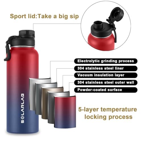 SOLARLAB Insulated Water Bottle 1.2 L Stainless Steel – Thermos Water Bottle – BPA Free – Perfect for Hot Drinks, Cold, Outdoors, Camping (1.2 L, Red+Bu Navy) — view 2