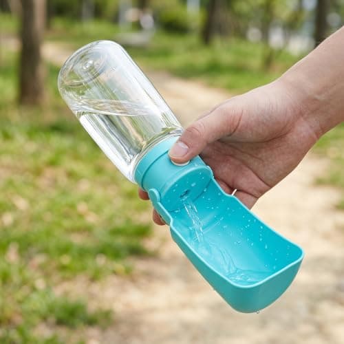 Portable Dog Water Bottle and Bowl, 500 ml Foldable Pet Water Dispenser for Food and Drink, Leak-Proof Dog Travel Water Bottle for Walking, Hiking and Travel Accessories, Blue (Blue) — view 3