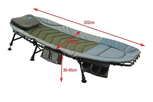 CARPZILLA Portable Fishing Bed Chair | XL Heavy Duty Camping Bed | Adjustable Back Rest & Legs Bedchair | Built-in Tool Bag Tackle Storage Carp Fishing | Detachable Pillow - Khaki Green — view 2