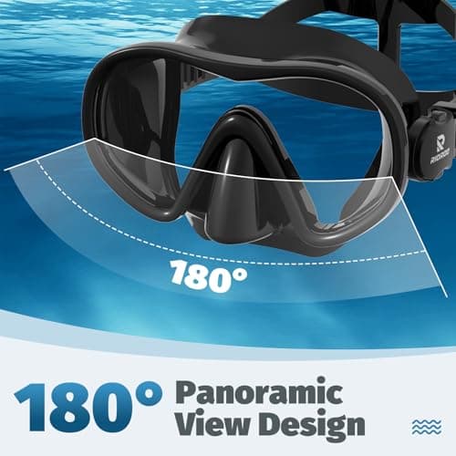 RIOROO Adult Snorkel Mask, Diving Goggles 180° Panoramic View, Anti-Fog, Tempered Glass Lenses, Diving Mask with Nose Cover for Adults and Youth. — view 3