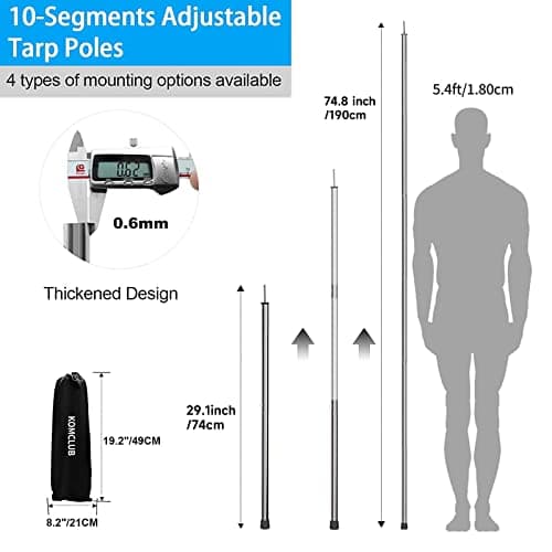 KOMCLUB 78" 0.5mm Thick 2PC Stainless Steel Adjustable Camping Tarp Poles‌ — view 2