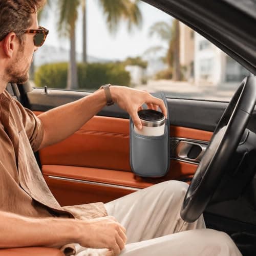 Car Door Cup Holder, PU Leather Wide-mouth Organizer for Drinks & Phone — view 4