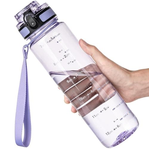 OLDLEY 1L/32oz Sports Water Bottle, 1000ml Motivational Water Bottles with Time Markings Drinks Bottle Leak Proof & Lock Cover & No Straw, Tritan BPA Free for Women Men Gym School Cycling Hiking