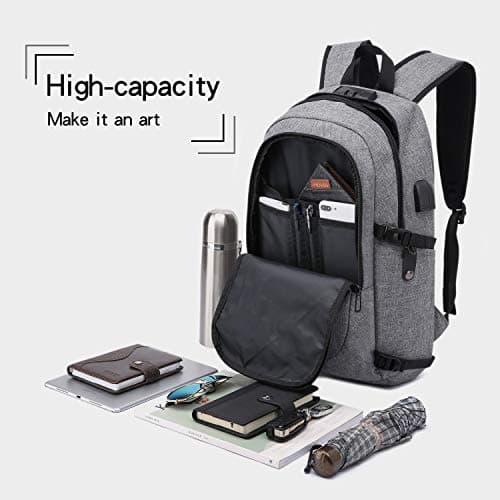 WENIG Anti-Theft Backpack,Business Laptop Backpack with USB Charging Port and Earphone Port with Lock Slim Water Resistant Bag Daypack Fits 15.6 Inch Computer Notebook Rucksack for Work, College — view 3
