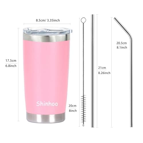 Shinhoo 20oz/ 550ml Insulated Travel Mug Reusable Coffee Cup Tumbler with Straw and Lid for Hot Cold Drinks (Pink) — view 5