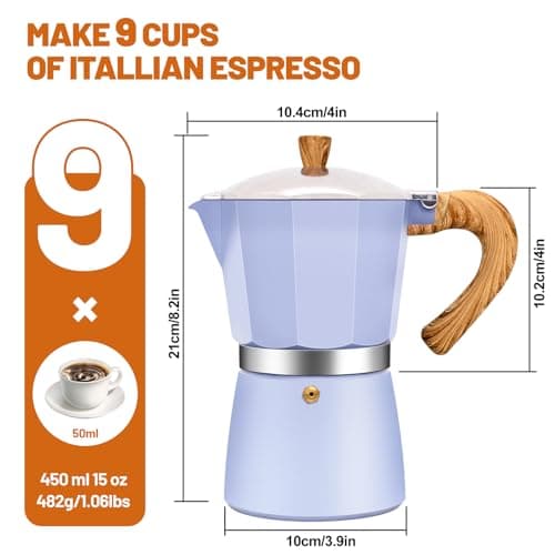 DITOSH 3 Cup Aluminum Espresso Stovetop Moka Pot Express Coffee Maker Percolator Italian Classic Mocha Coffee Machine for Italian and Cuban Cafe Brewing for Home & Camping 150ml 5oz (Purple, 9 Cup) — view 2