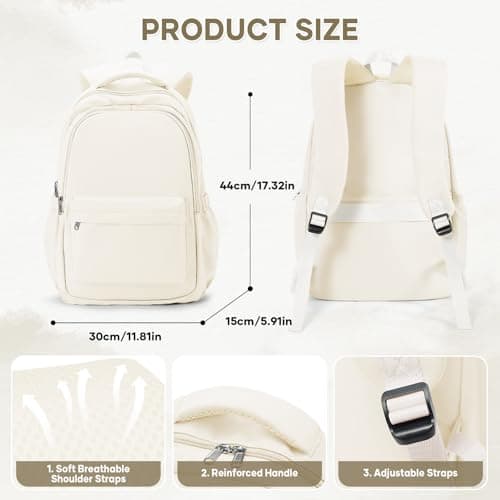 WEPLAN School Backpack School Bag for Teenage Girls Boys College Rucksack Lightweight Schoolbag Casual Backpack Dayback Women Bookbag College Waterproof 14 Inch Laptop Backpacks,A2-Beige — view 3