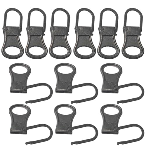 AUXBC 12PCS Metal Zipper Pull Replacement, Detachable Zipper Tab Repair Handle Kit for Jackets Pants Boots Bags Clothing Applications, Gun Black