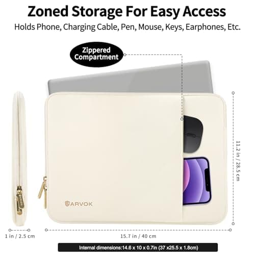 ARVOK Laptop Sleeve Case,Waterproof Notebook Cover for MacBook Air MacBook Pro inch, PVC Computer Carrying Bag with Pocket,Crescent White — view 5