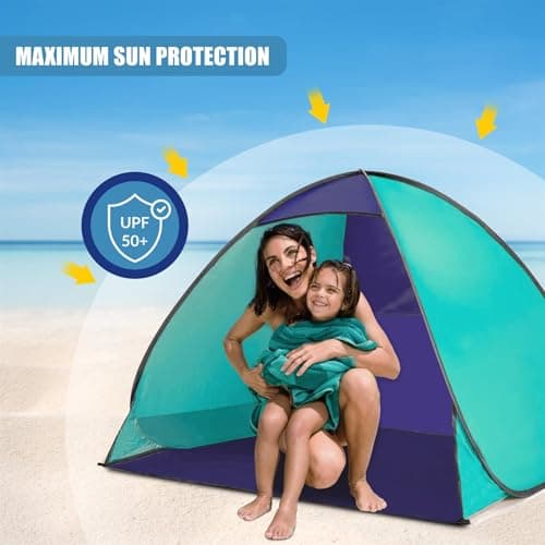GEEZY Pop Up Tent - UV Sun Shelter for 2-3 Persons with Carry Bag - UPF 50+ Protection, Waterproof, Wind Resistant, Easy Setup, Portable - Beach Essentials for Camping, Picnic & Outdoor Adventures — view 2