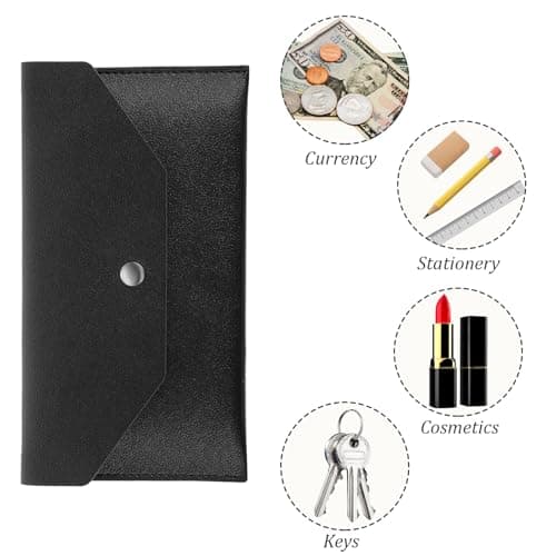 Cash Envelope Wallet, PU Leather Money Envelopes for Cash Waterproof Reusable Money Wallet for Travel Budgeting Wedding Birthday Graduation Holidays（Black） — view 3