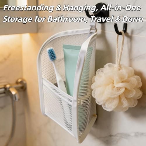 Standing Toiletry Bag,Stand-Up Makeup Brush,Portable Lightweight Travel Toothbrush Storage,Waterproof Pouch Stand Up Organizers with Toothbrush Holder,for Pen Hotel Vacation Holiday Road Trip (White) — view 5