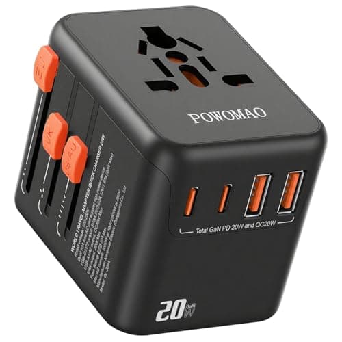 POWOMAO Universal Travel Adapter Worldwide with 2 USB C and 2 USB A Ports
