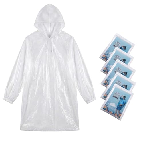 YESAH 5 Pack Disposable Rain Ponchos,Waterproof Raincoats for Adult