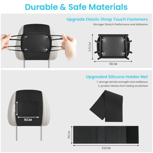 URAQT Upgraded Car Headrest Mount Holder, Tablet Holder for Kids in Back Seats, Anti-Slip Strap and Holding Net, for 7-11-inch iPad mini/Air/Pro, Switch, Galaxy Tabs, and iPhones — view 3