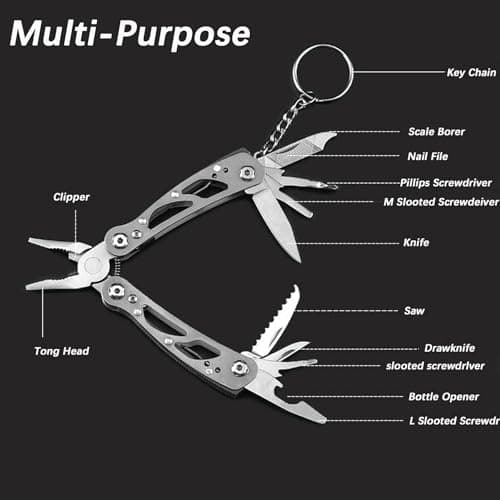 LZZEM 12-in-1 Stainless Steel General Plier Mini Multitool Plier Set Floding Plier with Nylon Pouch Self-Locking Multitool Pliers Multi-Tool for Outdoor Camping Fishing Hiking — view 5