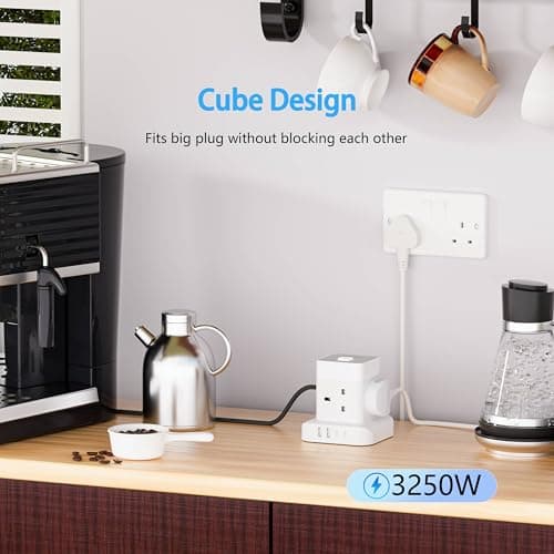 AICODE Cube Extension Lead with 4 USB Slot,4 Way Multi Plug Socket,2M Cable — view 5