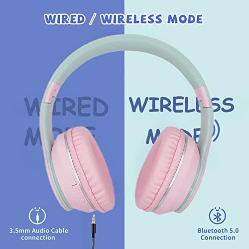 Usoun Bluetooth Headphones Over-Ear,Kids Wireless Bluetooth Headphones with Mic,Foldable Wireless/Wired Stereo Headset,TF Card,Kids Headphones for Boys Girls Travel School Cellphone Tablet PC (Pink) — view 5
