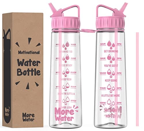 More Water Bottle With Straw, Motivational Time Markings 900ml - Drinking Tracker Bottles - Times to Drink - BPA Free Sports Bottles