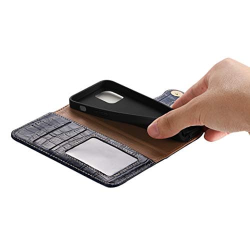 nincyee Genuine Leather Wallet Case for iPhone 13,Classic Crocodile Pattern Real Leather Flip Stand Case Cover with Card Slot Black — view 6