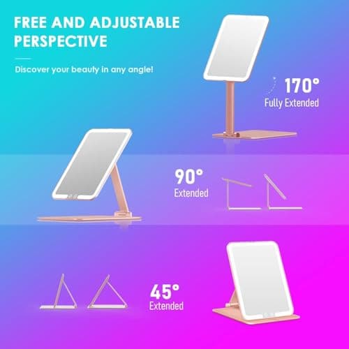 Auxmir LED Travel Makeup Mirror, Rechargeable Vanity Mirror, Rose Gold — view 6