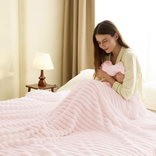 WAVVE Pink Blanket - Single Fluffy Striped Fleece Throw for Sofa, Bed, Couch, Lightweight Fuzzy Warm Decorative Throw for Women Girls, 130x150 cm — view 4