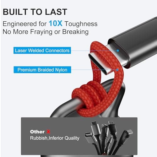 Amuvec 4 in 1 Multi Charger Cable, 3A Fast Charging USB Cord, 1.2M Red — view 4