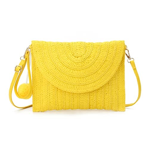 Syrads Women's Straw Clutch Purse Summer Beach Bags Envelope Evening Clutch Woven Handbags,Yellow C