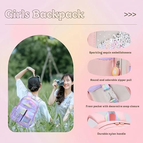 VIDOSCLA Cute Coloful Casual Daypack for Girls,Teens Elementary School Backpack,Primary Book Bags forTeens Gradient pink-L — view 5