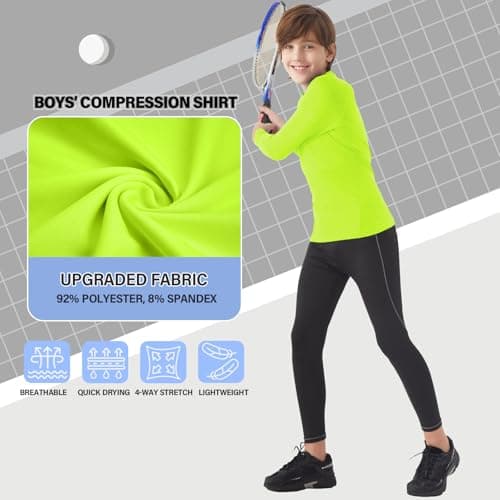 MEETYOO Boy Long Sleeve Compression Shirt, Base Layer Top Kids Junior Youth, Quick Dry Breathable Sports Football Running Tights Yellow — view 4