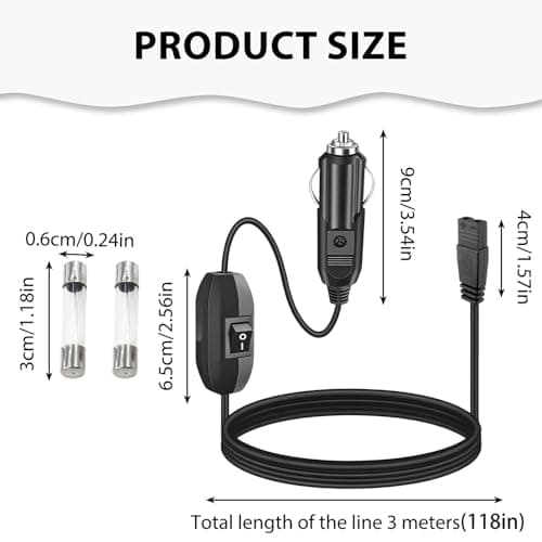 3m 12V Car Refrigerator Car power cable, Universal cool box power Extension, Portable Fridge Power Adapter for Camping Travel Festivals, 12V DC Plug Cable for Cars, Outdoor Appliances — view 2