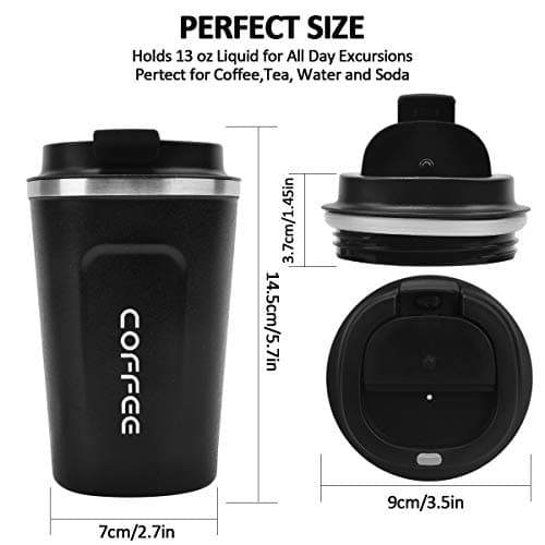 MOMSIV Black Coffee Cup, Vacuum Reusable Leakproof Double Wall Coffee Cup, Insulation Stainless Steel Eco-Friendly Travel Office Mug for Hot Coffee Tea and Cold Drinks, 13oz/380ml — view 3