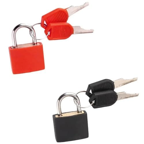 Lansonee 2 Pcs Luggage Lock with Key - Mini Padlock for Gym Locker, Suitcase, Backpack - Zinc Alloy Travel Locks (Red & Black)