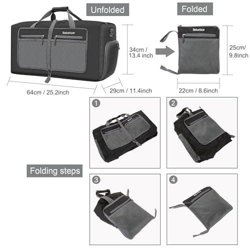 Bekahizar Travel Duffle Bag 60L Lightweight Foldable Holdall Duffels Large Weekend Overnight Bag Packable Carry On Luggage with Shoe Compartment for Men Women Camping Storage Gym Beach (Black) — view 3