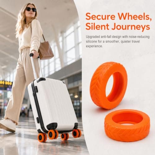 Kemay Upgraded Silicone Suitcase Wheel Protectors 8-Pack Anti-Noise Luggage Wheel Covers for 2-2.4 Inch Spinner Wheels Wear-Resistant Travel Accessories Small Suitcase Covers Protectors Orange — view 6